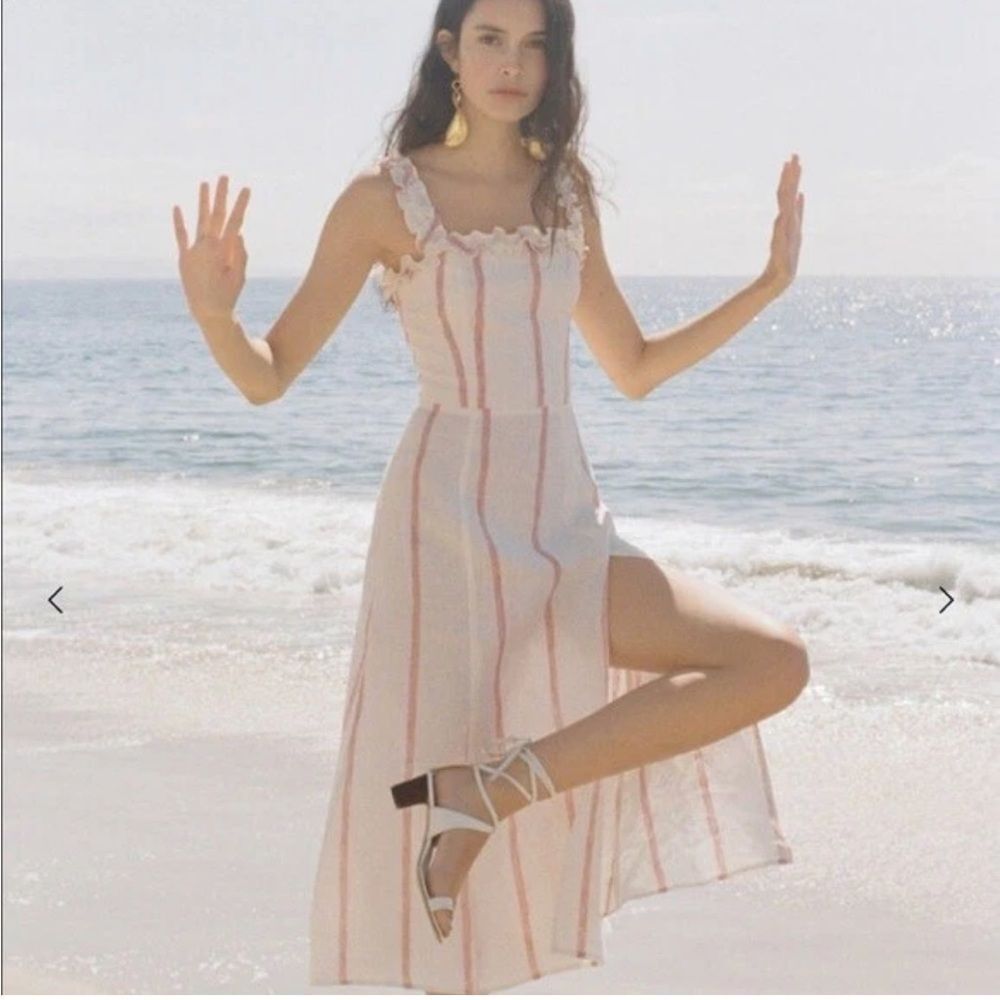 Reformation Lavender Midi Dress Sleeveless White Red Stripe 100% Linen Sz 6 NWT - Picture 2 of 15